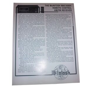McIntosh MAC4300V Receiver Techni-Data Quicksheet Technical Manual Specs